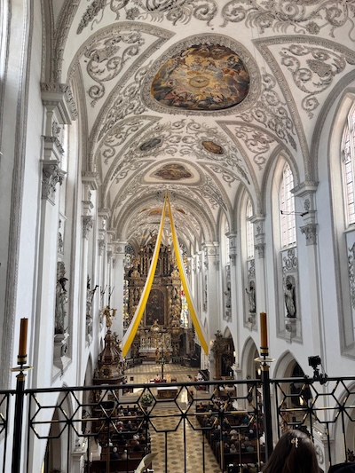 Singing Schubert G major mass in Stadtpfarrkirche Landsberg am Lech with the church choir at easter service, Director W. Lichtscheidl